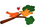 two lovebirds on a tree branch isolated Royalty Free Stock Photo